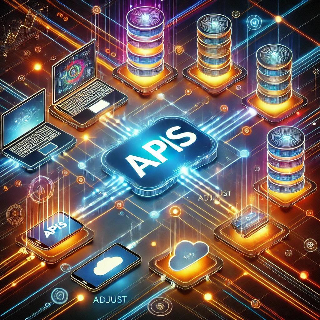 Diagrama técnico mostrando integração entre aplicações através de APIs
