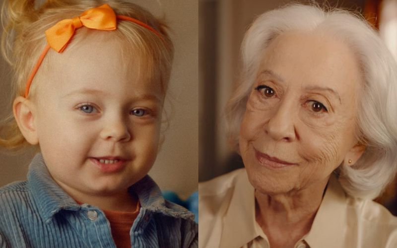 Fernanda Montenegro ao lado de bebê em ambiente aconchegante