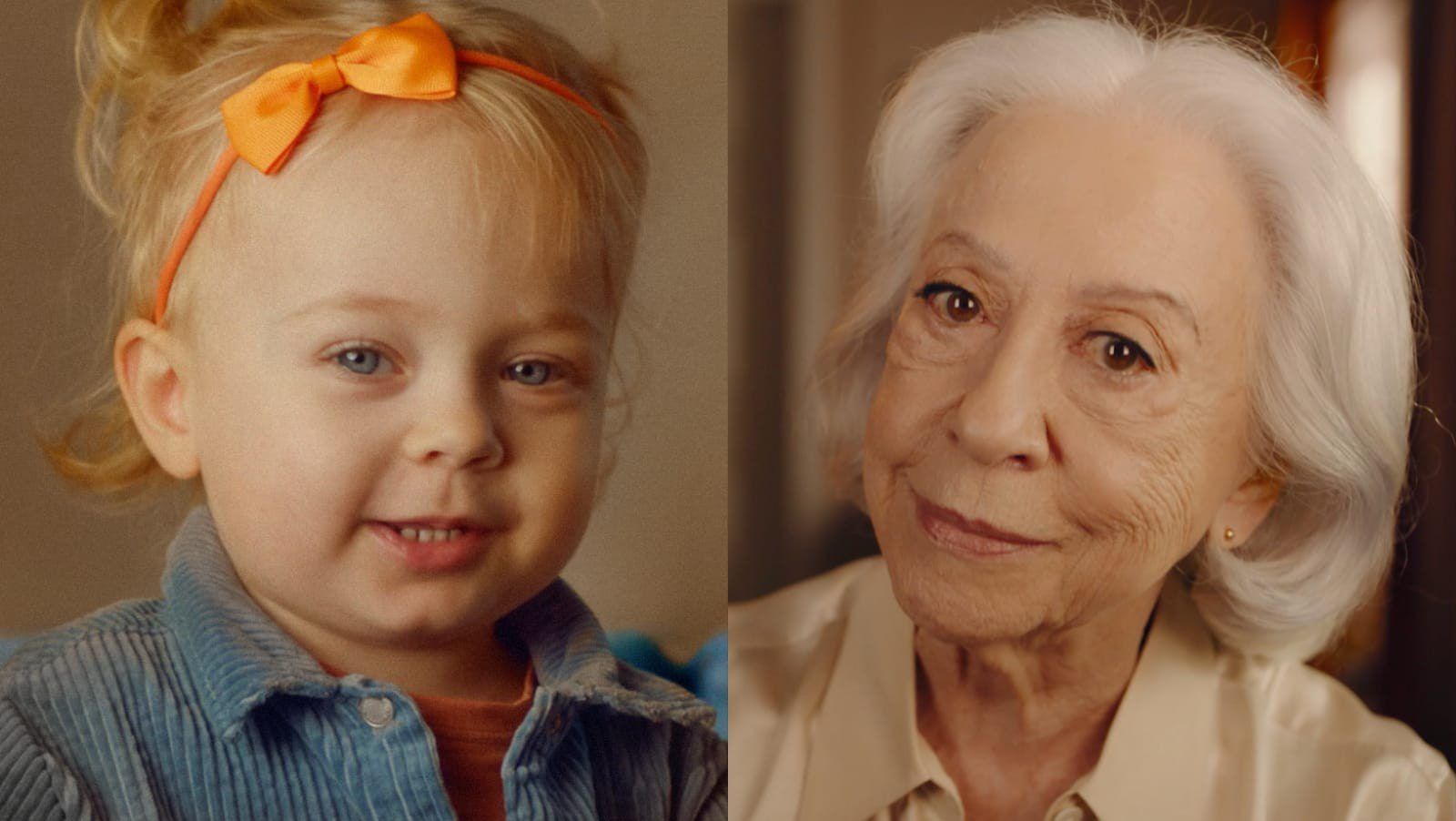 Fernanda Montenegro ao lado de bebê em ambiente aconchegante