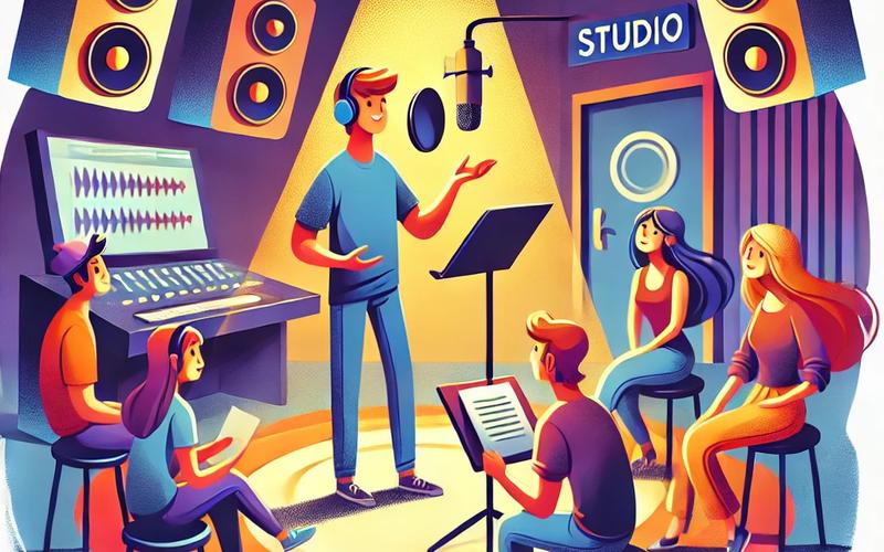 Pessoa com fone de ouvido participando de uma sessão de podcast