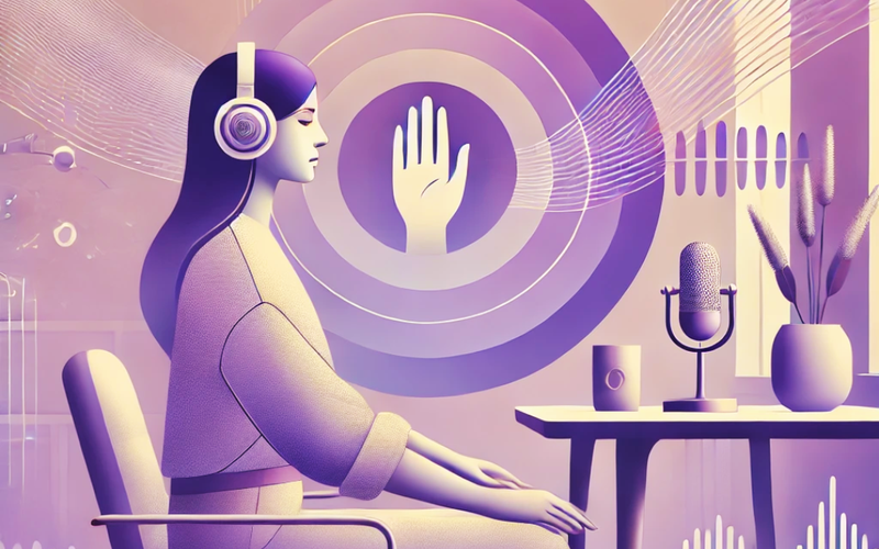 Locutor em momento de pausa e autocuidado no estúdio de rádio