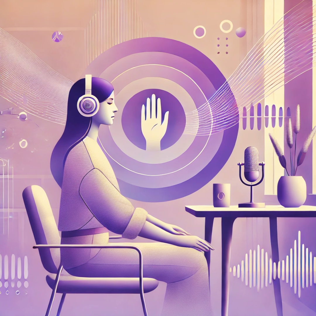Locutor em momento de pausa e autocuidado no estúdio de rádio