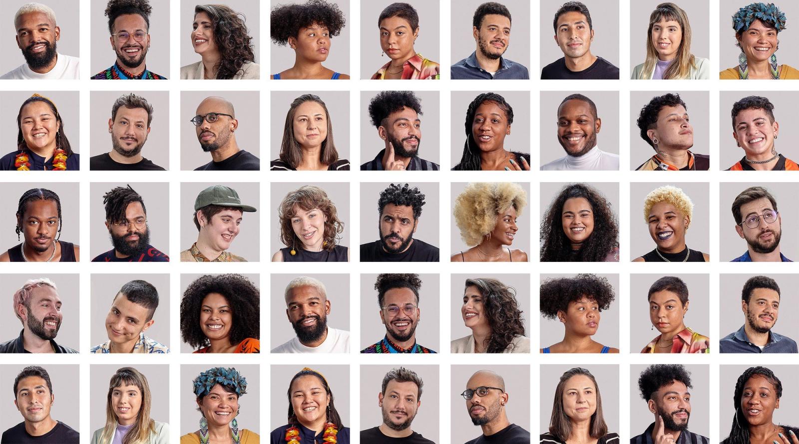 Montagem com múltiplos retratos de profissionais da comunicação