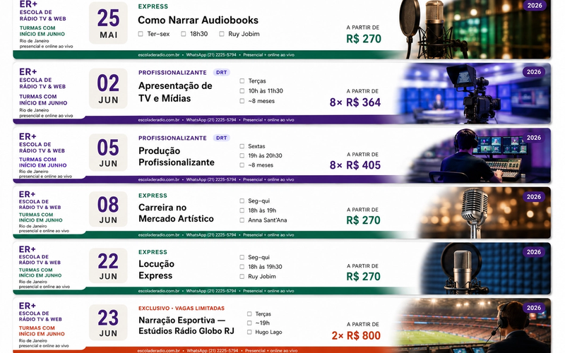 Junho começa cheio na ER+: seis turmas abertas para quem quer entrar de vez no mercado de comunicação