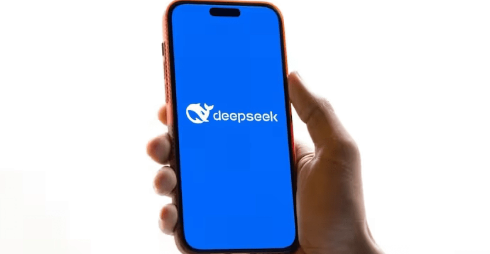 Logo DeepSeek em interface de chatbot com elementos de código abertos