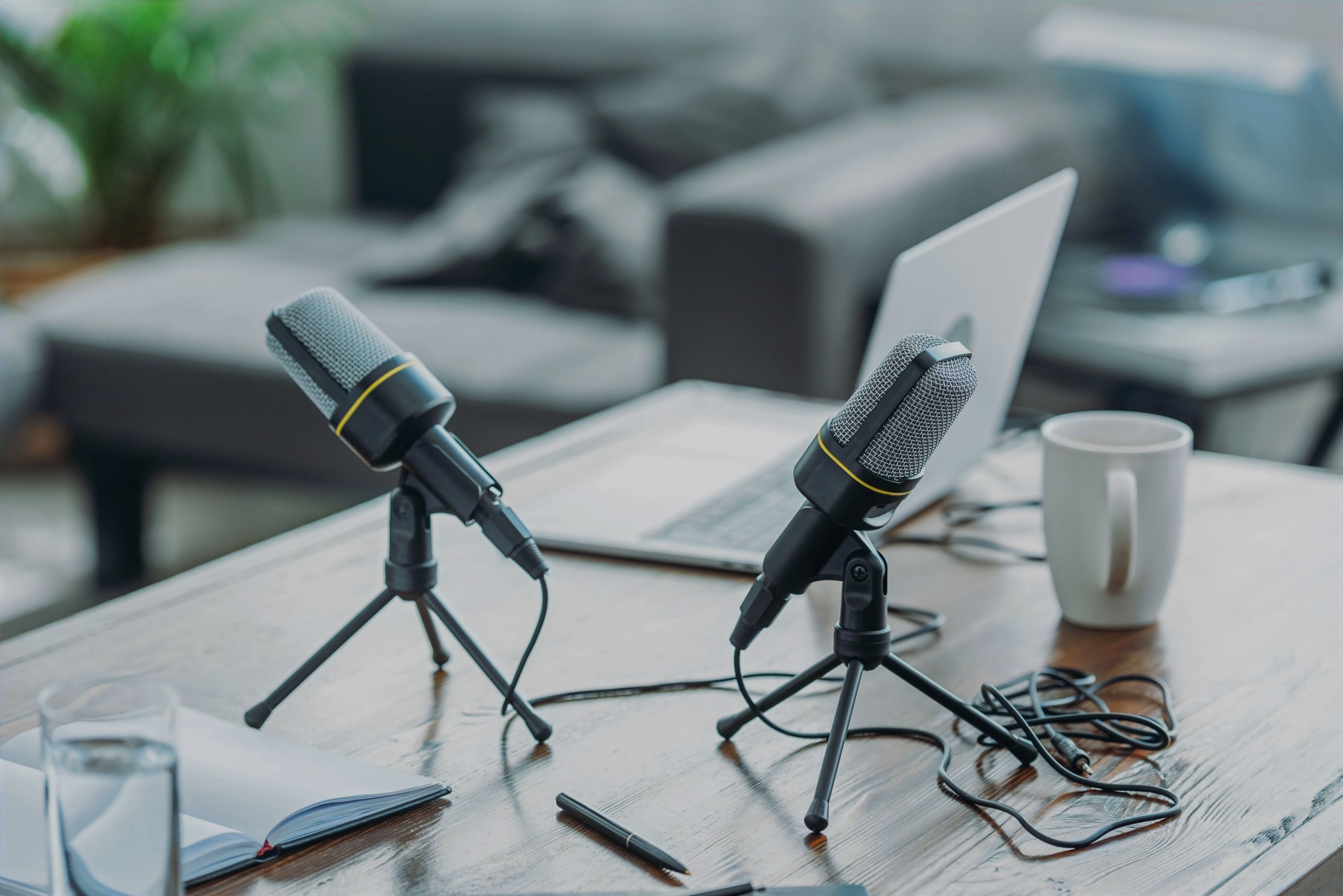 Profissional de voz em estúdio gravando comercial ou audiobook