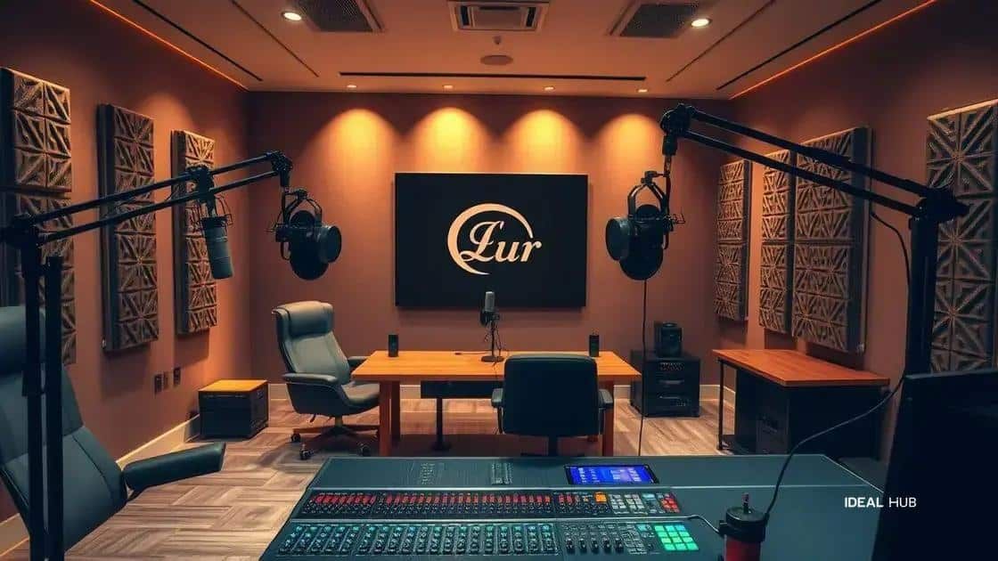 Setup de podcast com microfone e fones