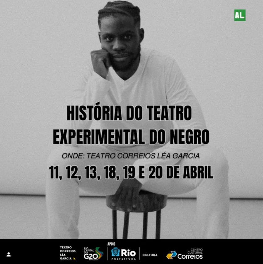 Cena de teatro experimental com atores negros em cena dramática