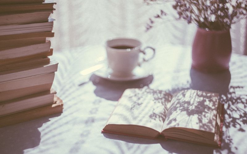 Pessoa absorta na leitura de um livro em ambiente aconchegante