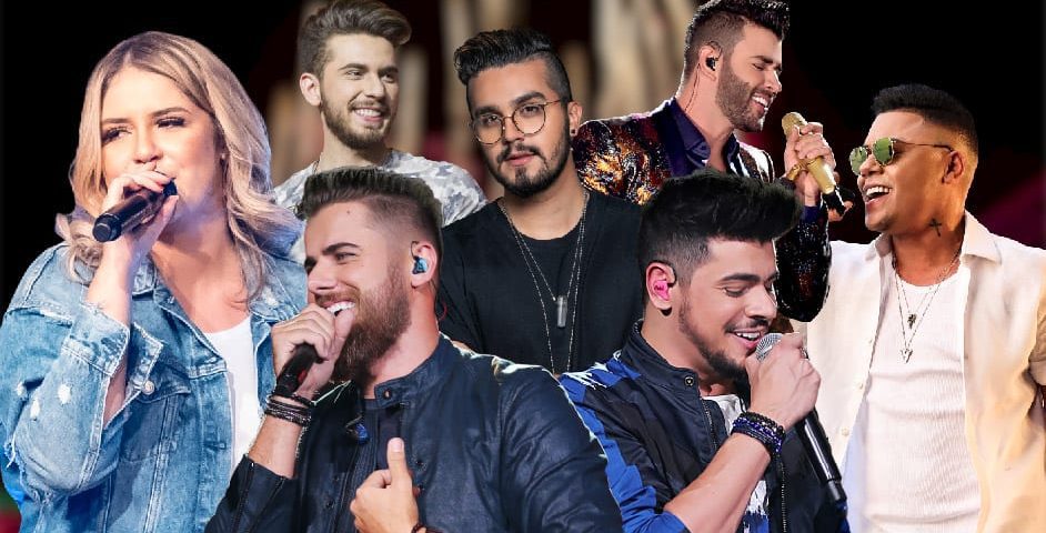 Artistas e instrumentos musicais sertanejos em estúdio de rádio