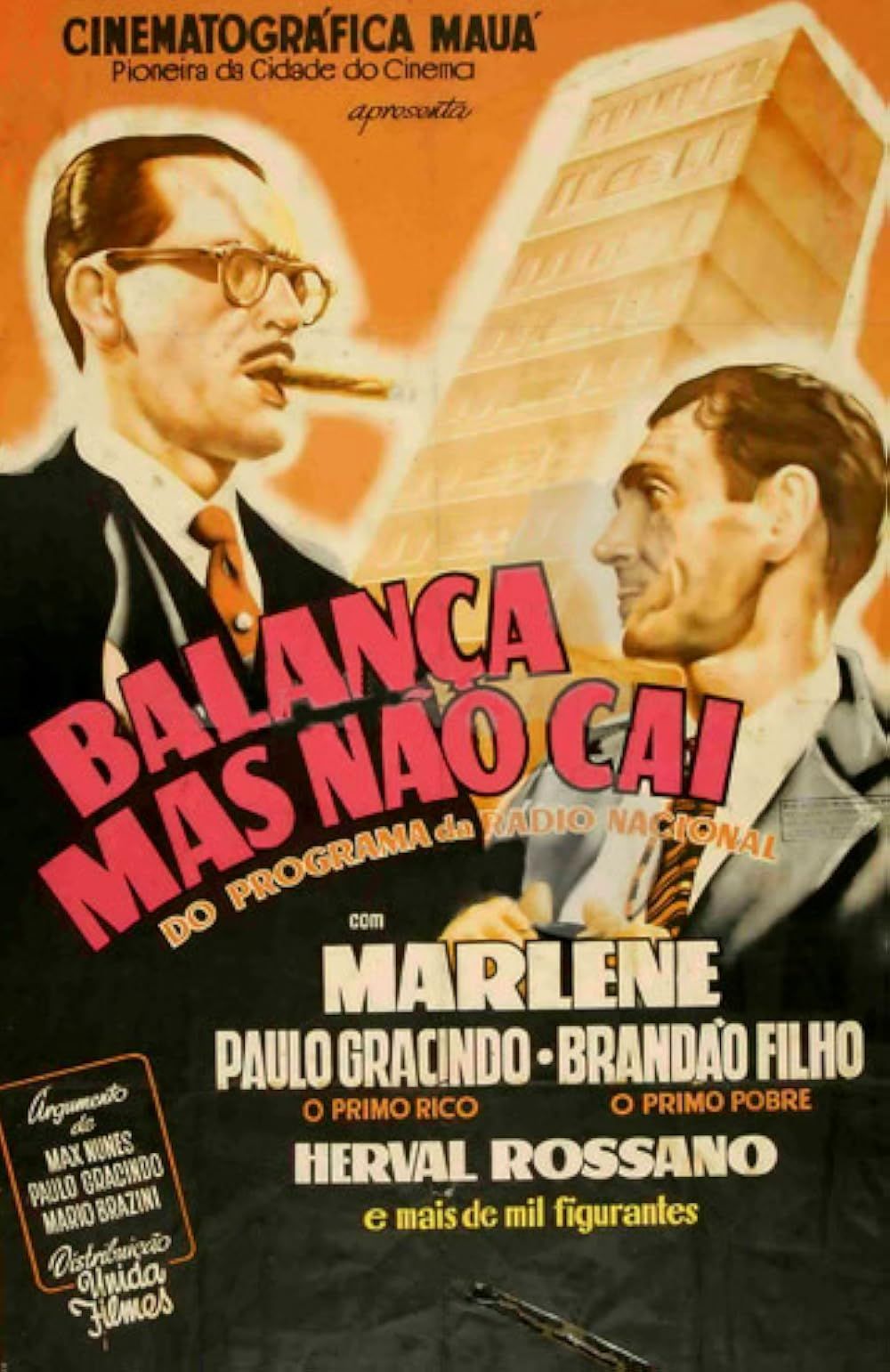 Estúdio de rádio vintage dos anos 1940 com atores em cena de comédia