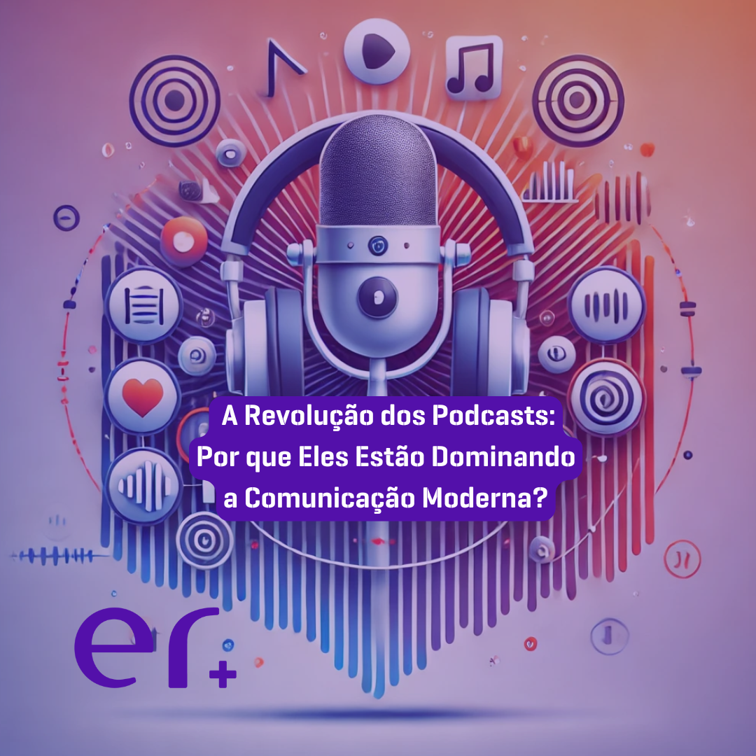 Estúdio de podcast com microfone profissional e equipamento de gravação.