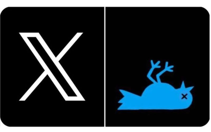 Novo logo X em contraste com identidade anterior do Twitter