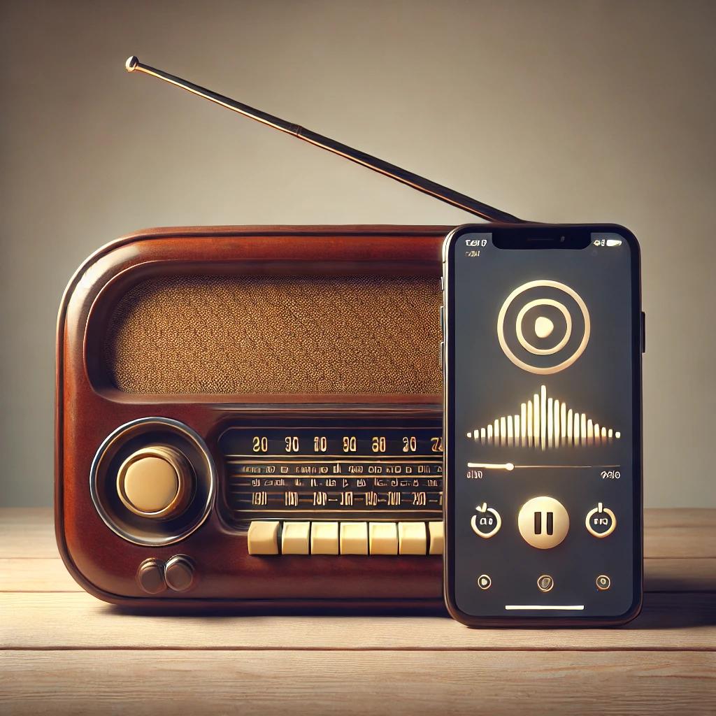 Locutor em estúdio de rádio com microfone e equipamento profissional