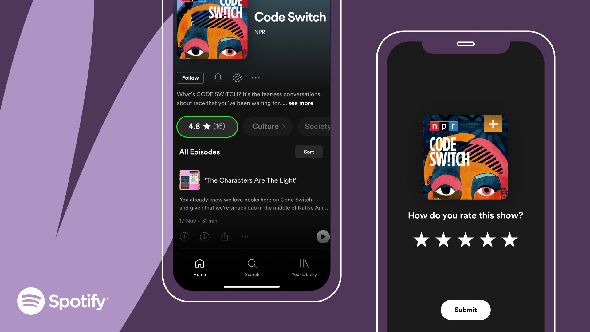 Interface do app Spotify mostrando sistema de avaliação em estrelas
