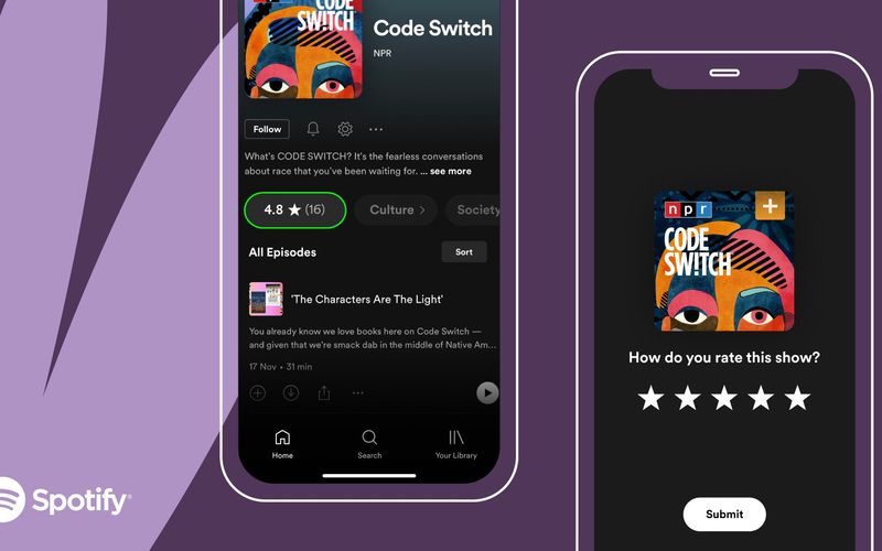 Interface do app Spotify mostrando sistema de avaliação em estrelas
