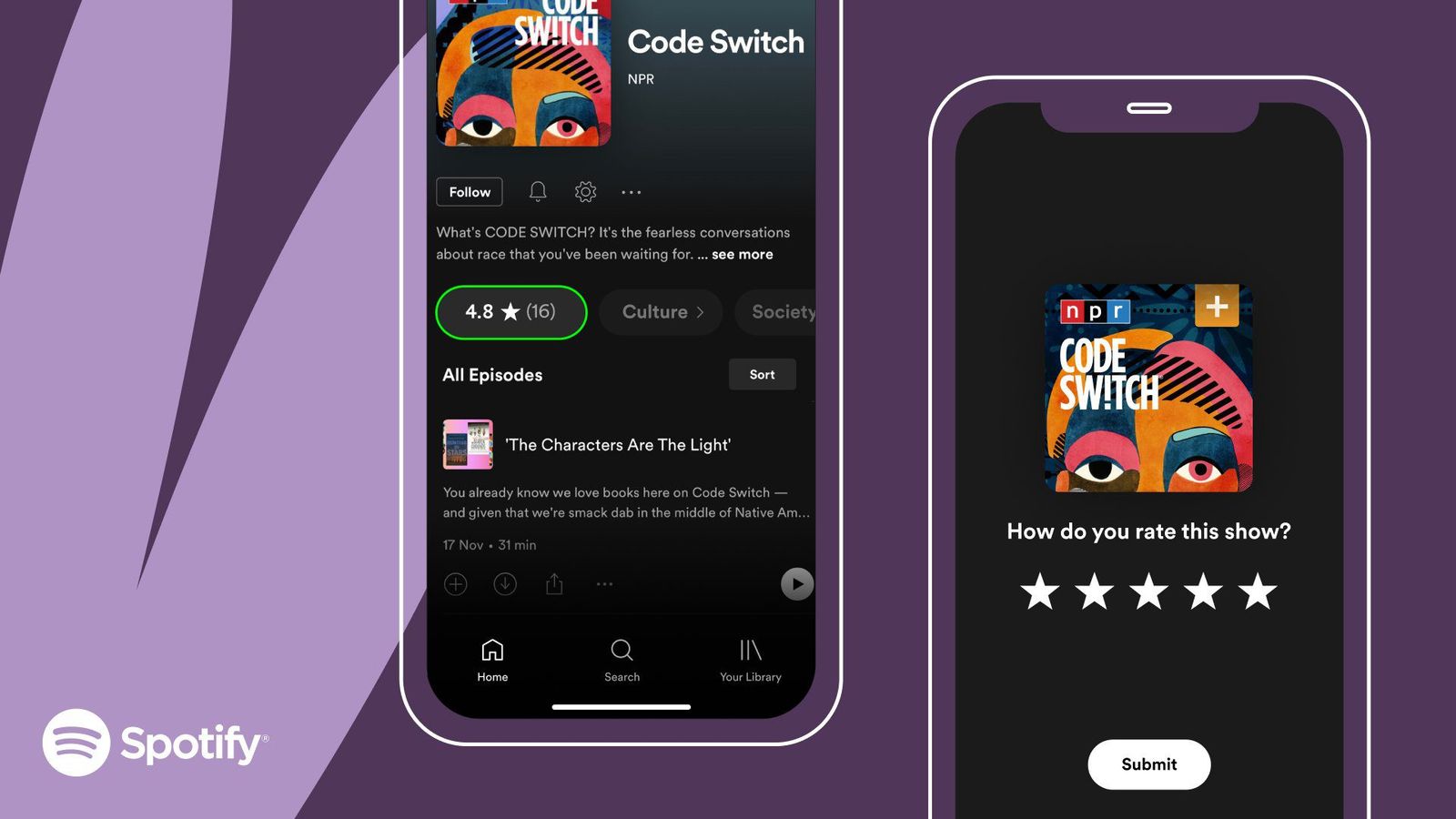 Interface do app Spotify mostrando sistema de avaliação em estrelas