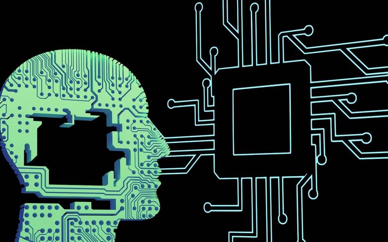 Representação visual de inteligência artificial e mente humana