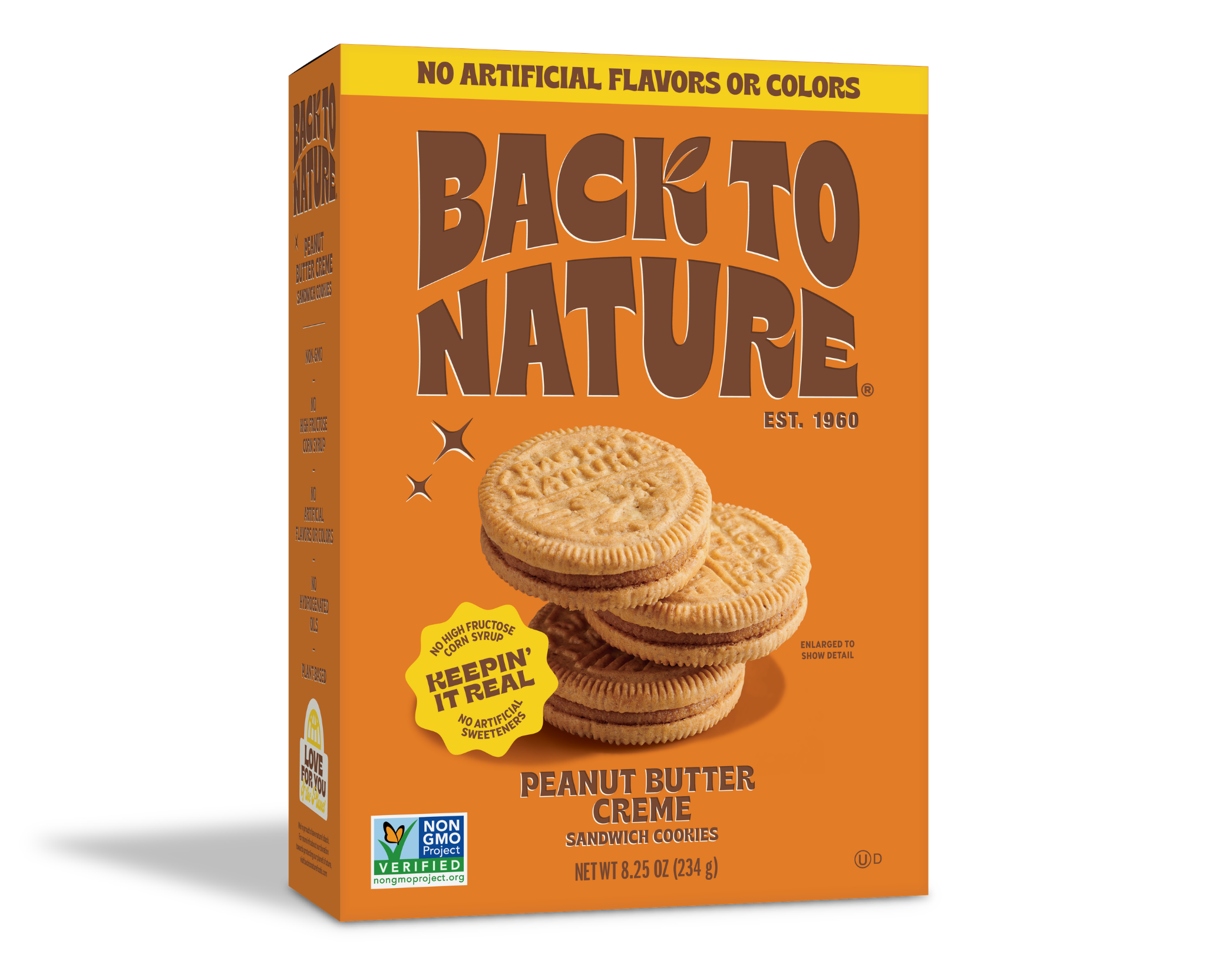 Orange box of Back to Nature Peanut Butter Creme Sandwich Cookies