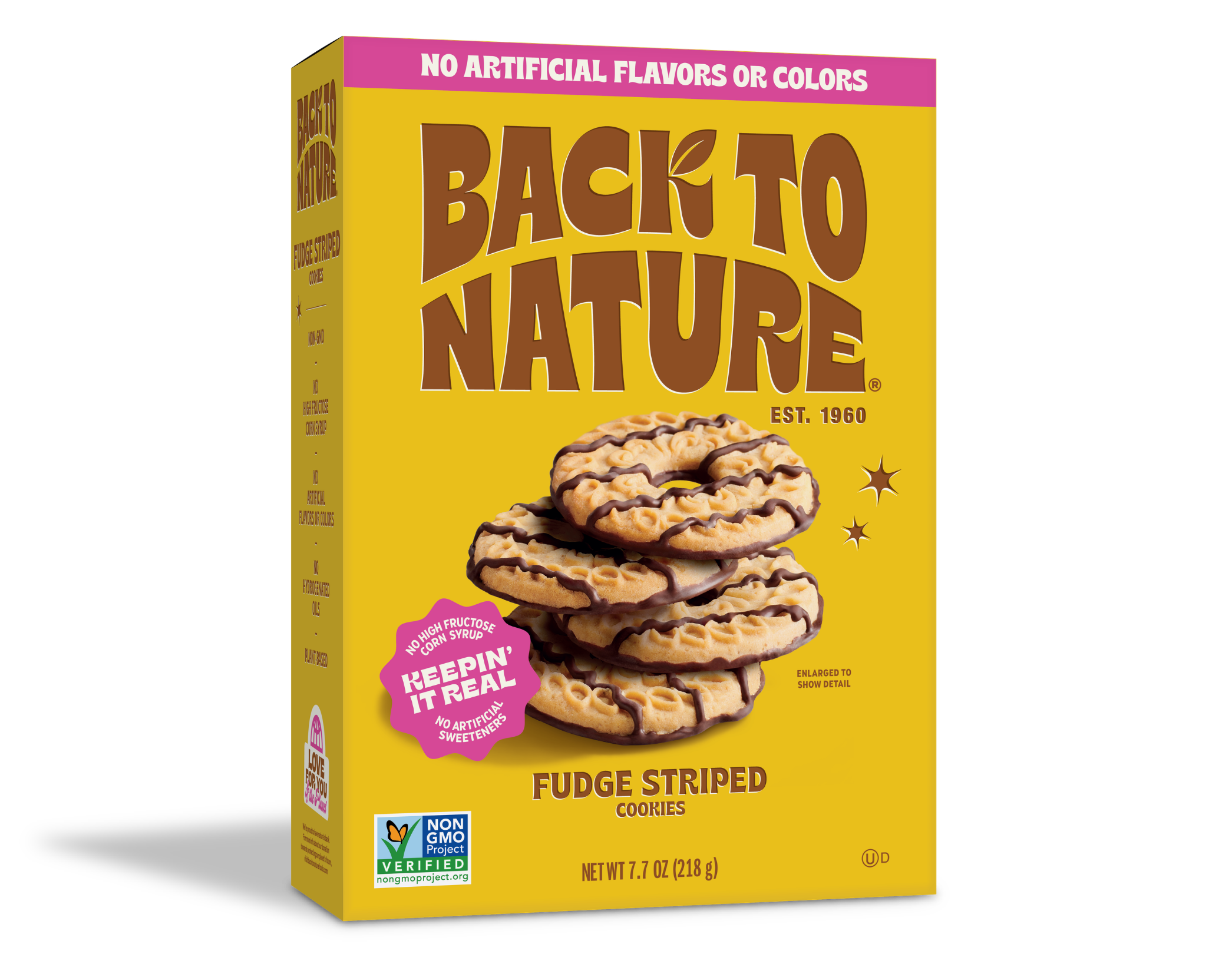 Yellow box of Back to Nature Fudge Striped Cookies