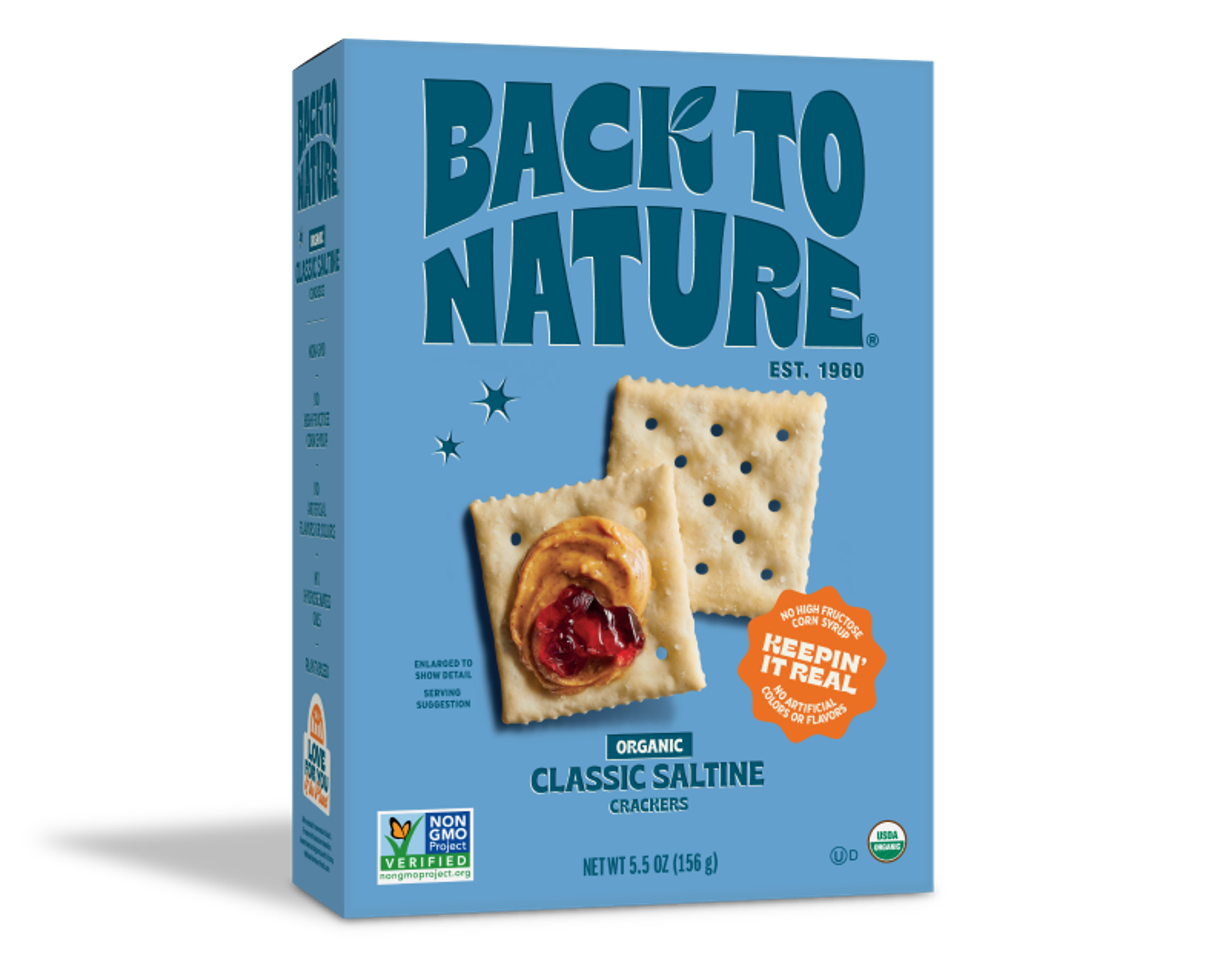 Light blue box of Back to Nature Organic Classic Saltine Crackers