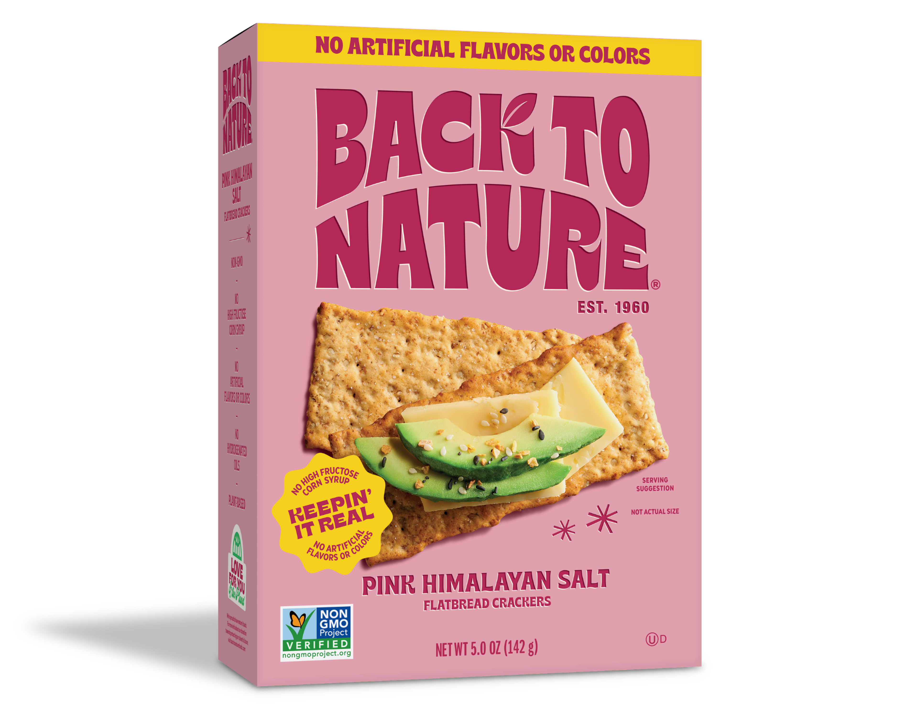 Light pink box of Back to Nature Pink Himalayan Salt Flatbread Crackers
