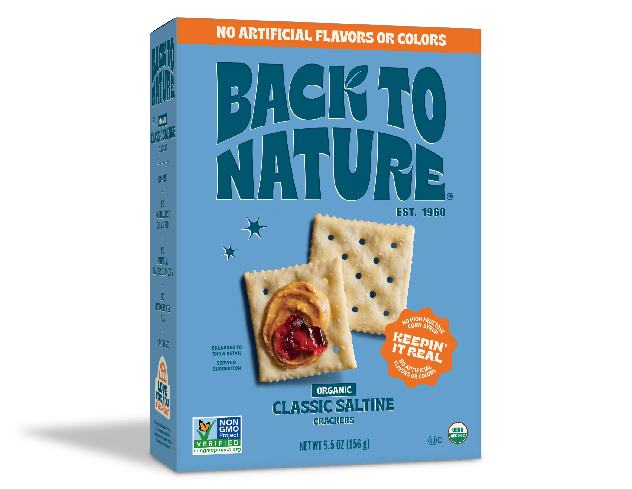 Light blue box of Back to Nature Organic Classic Saltine Crackers