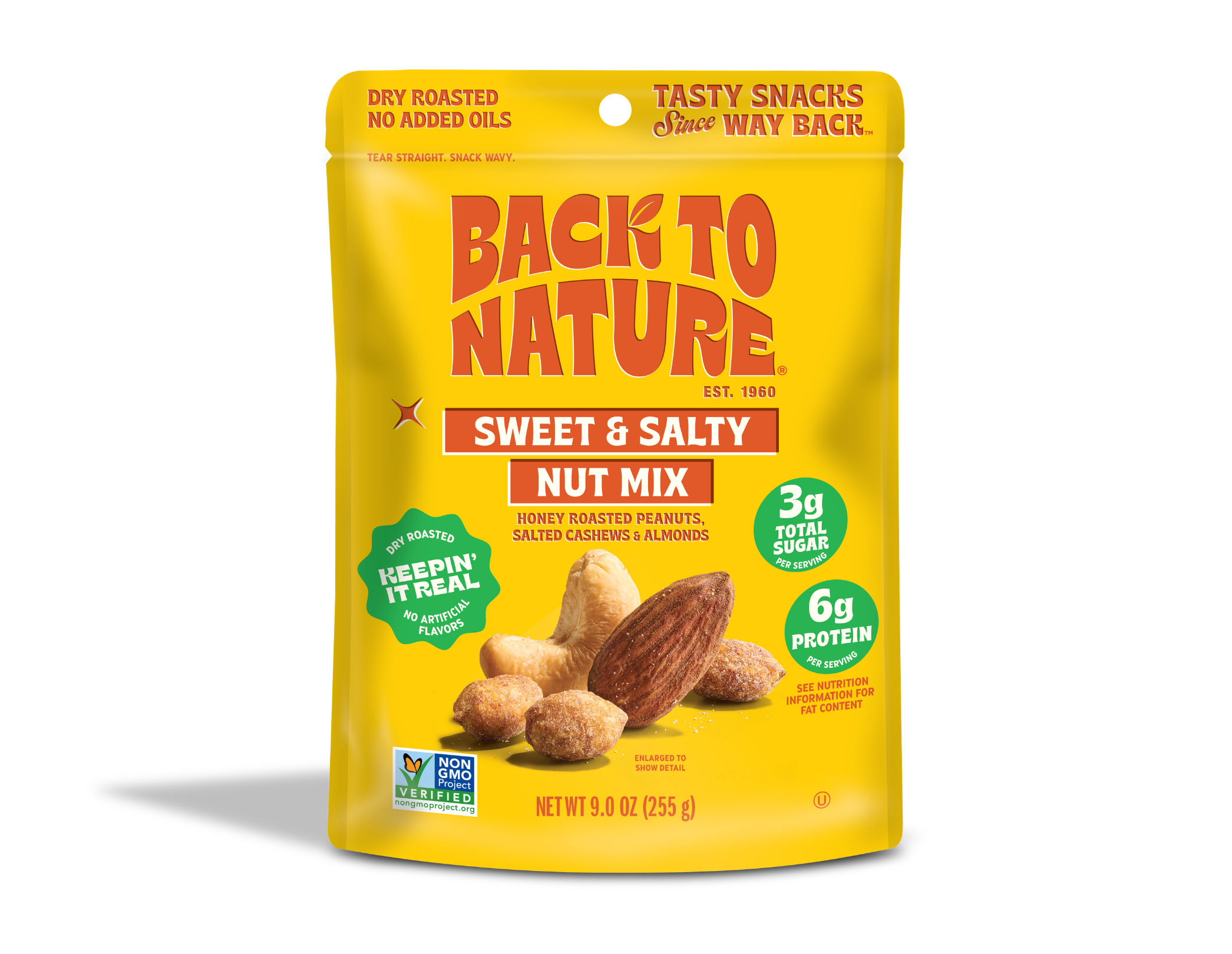 Yellow bag of Back to Nature Sweet and Salty Nut Mix
