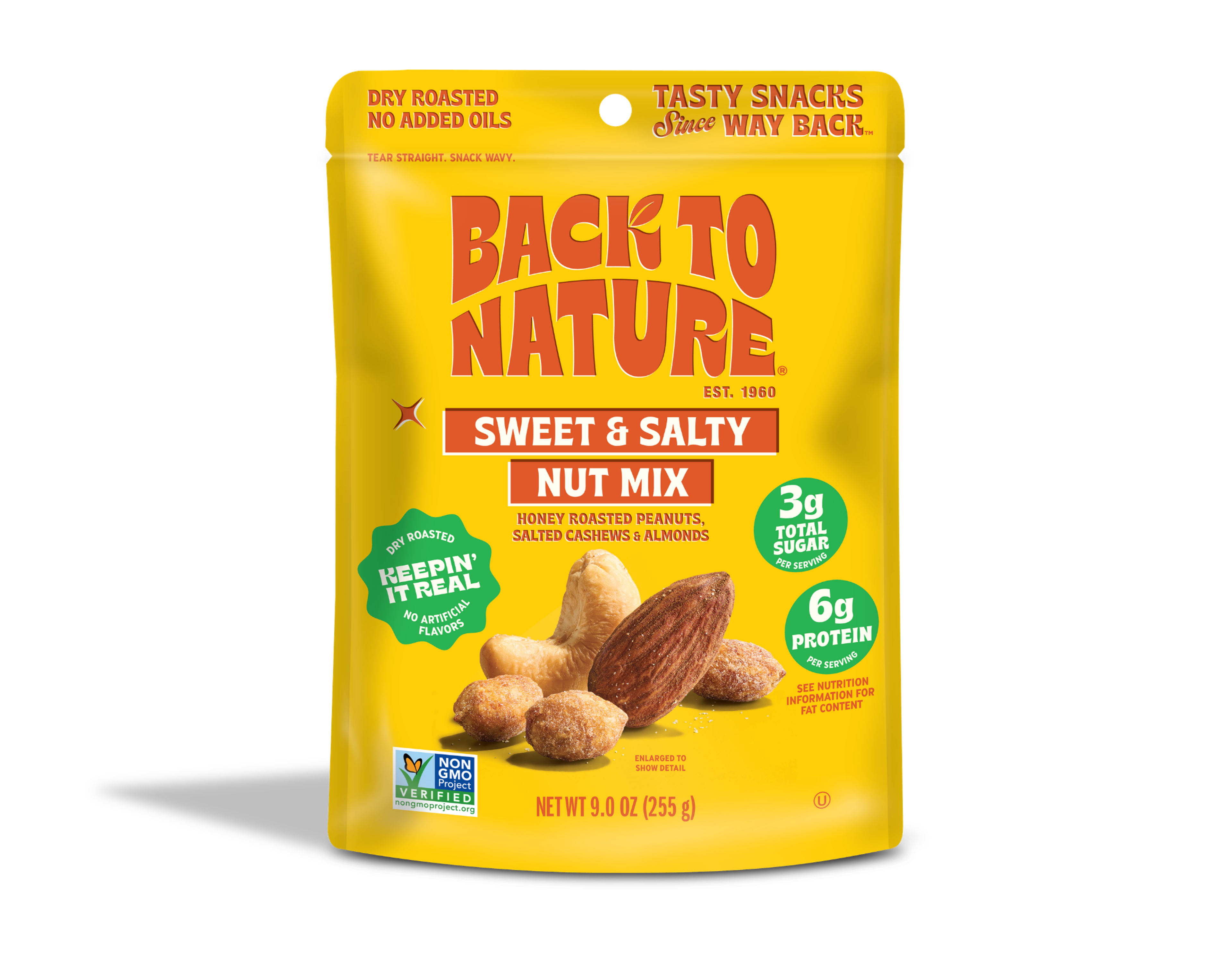 Yellow bag of Back to Nature Sweet and Salty Nut Mix