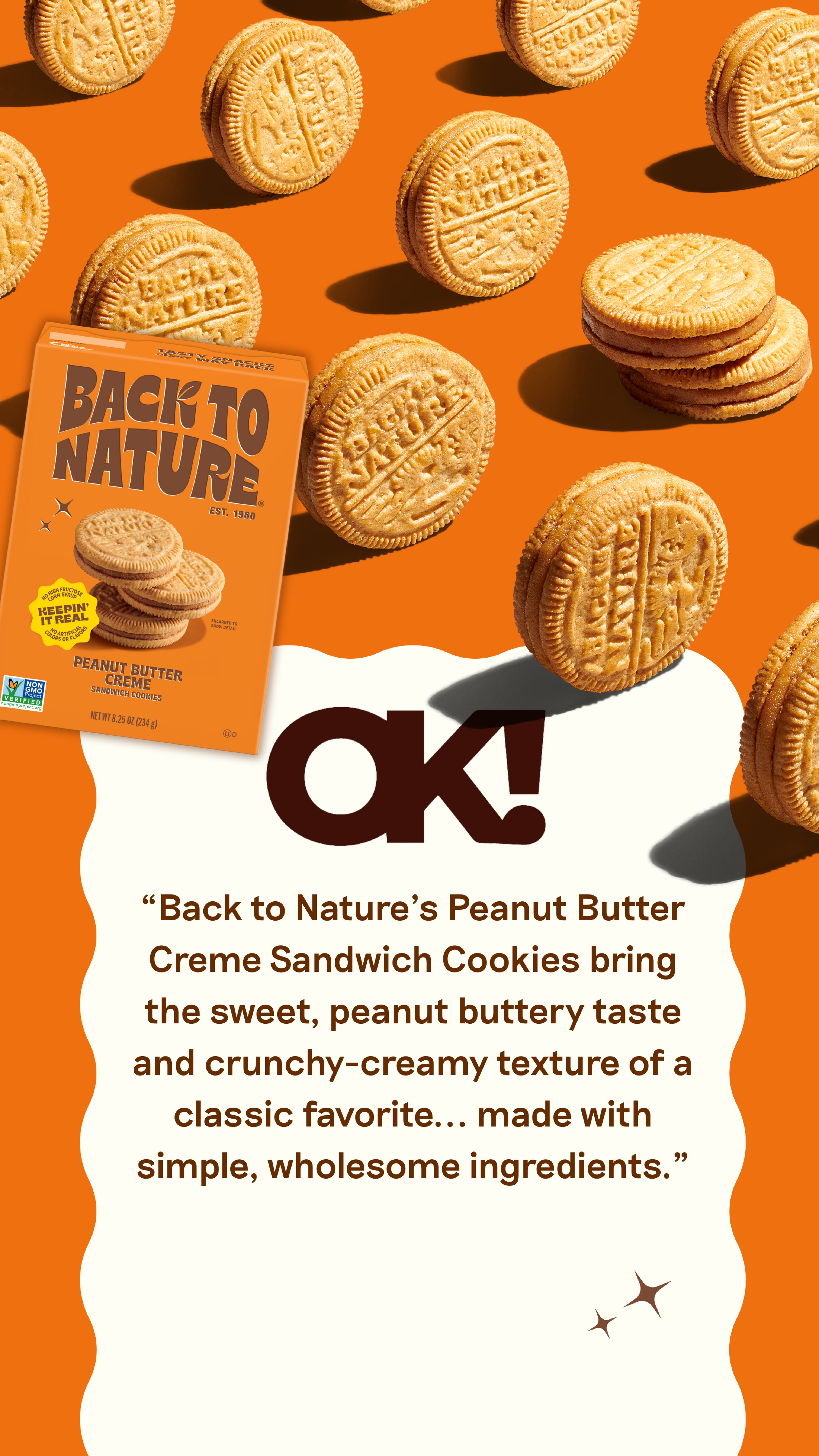 OK! Magazine's positive review of Back to Nature Peanut Butter Creme cookies