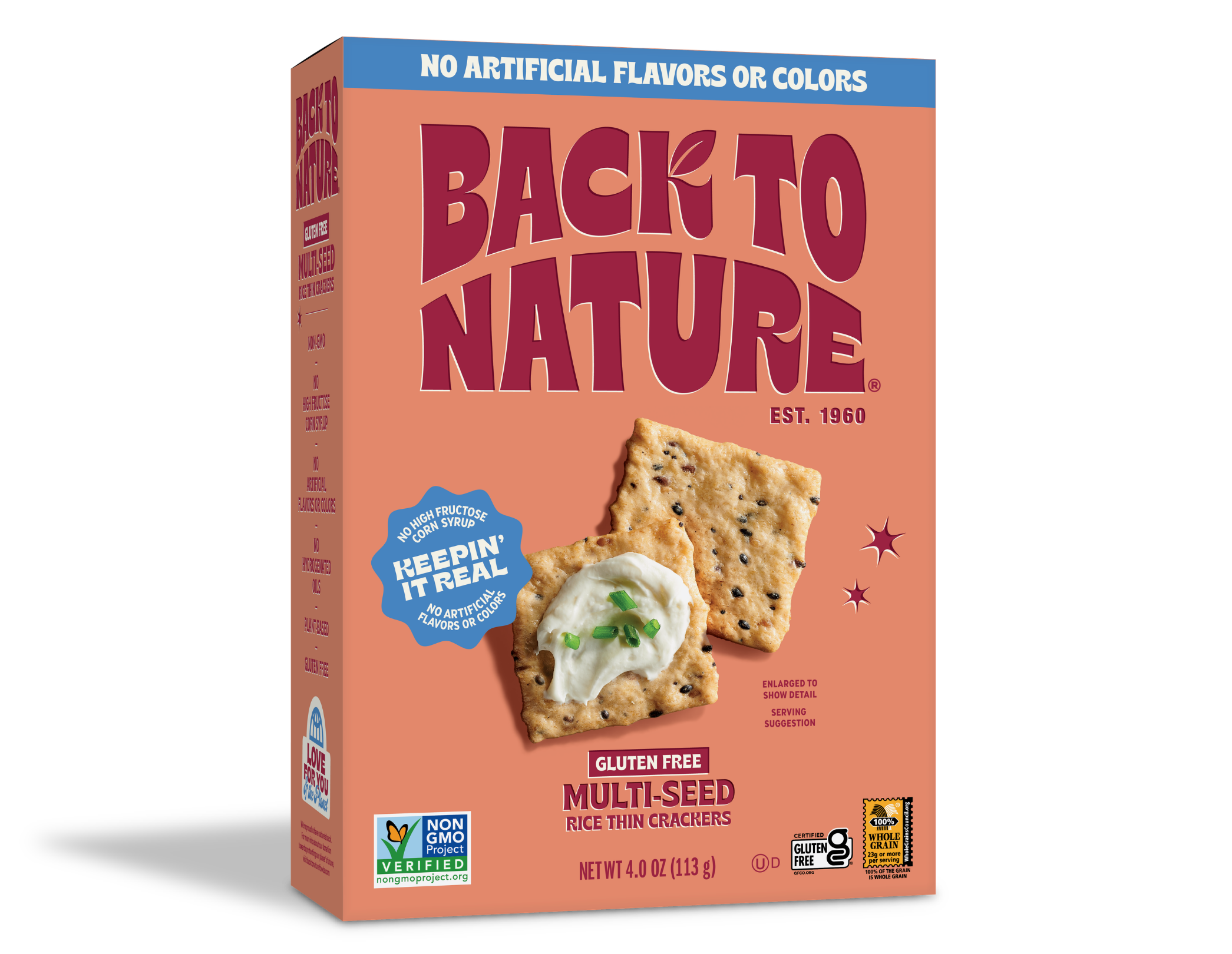 Light orange box of Back to Nature Multi-seed Rice Thins