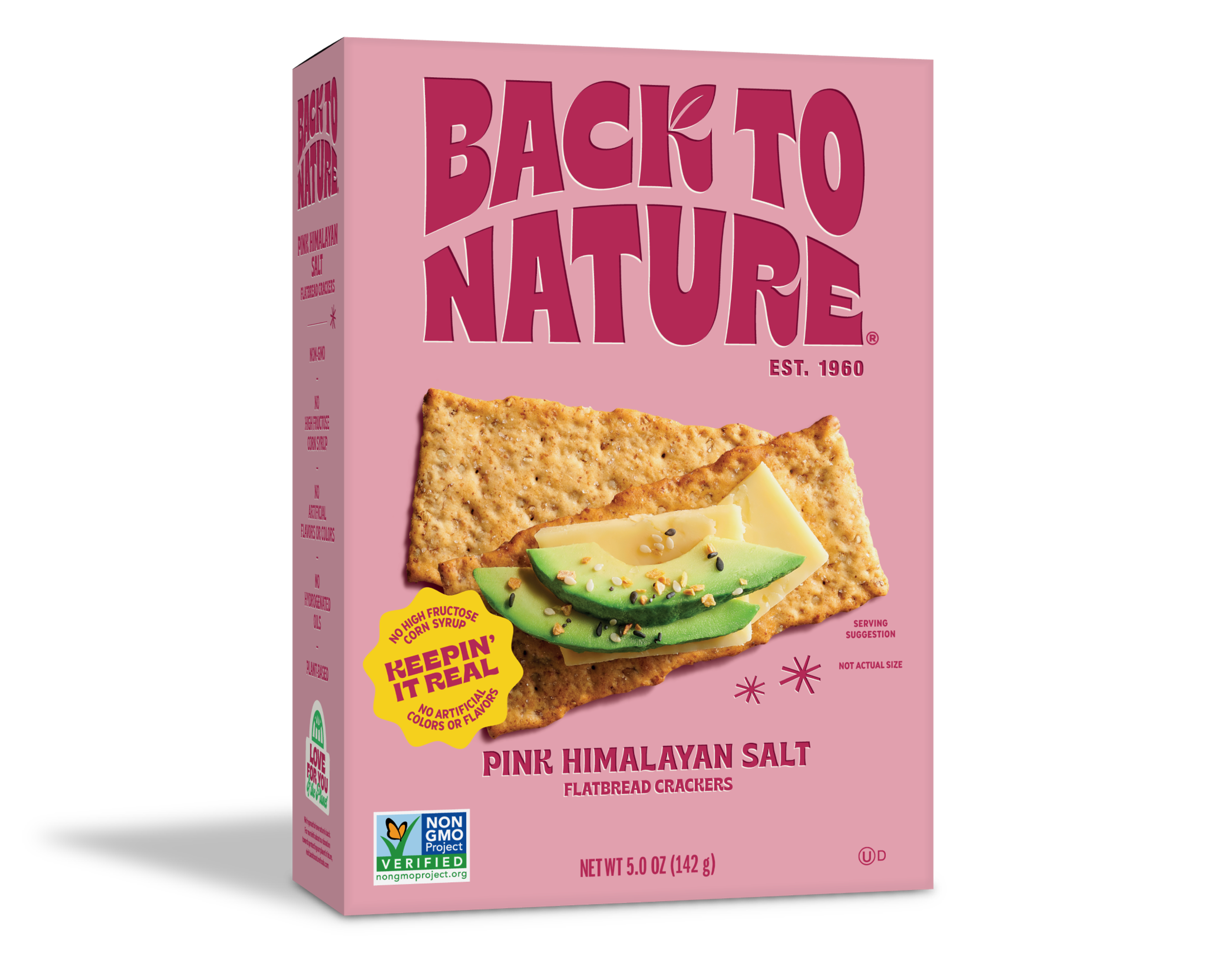 Light pink box of Back to Nature Pink Himalayan Salt Flatbread Crackers