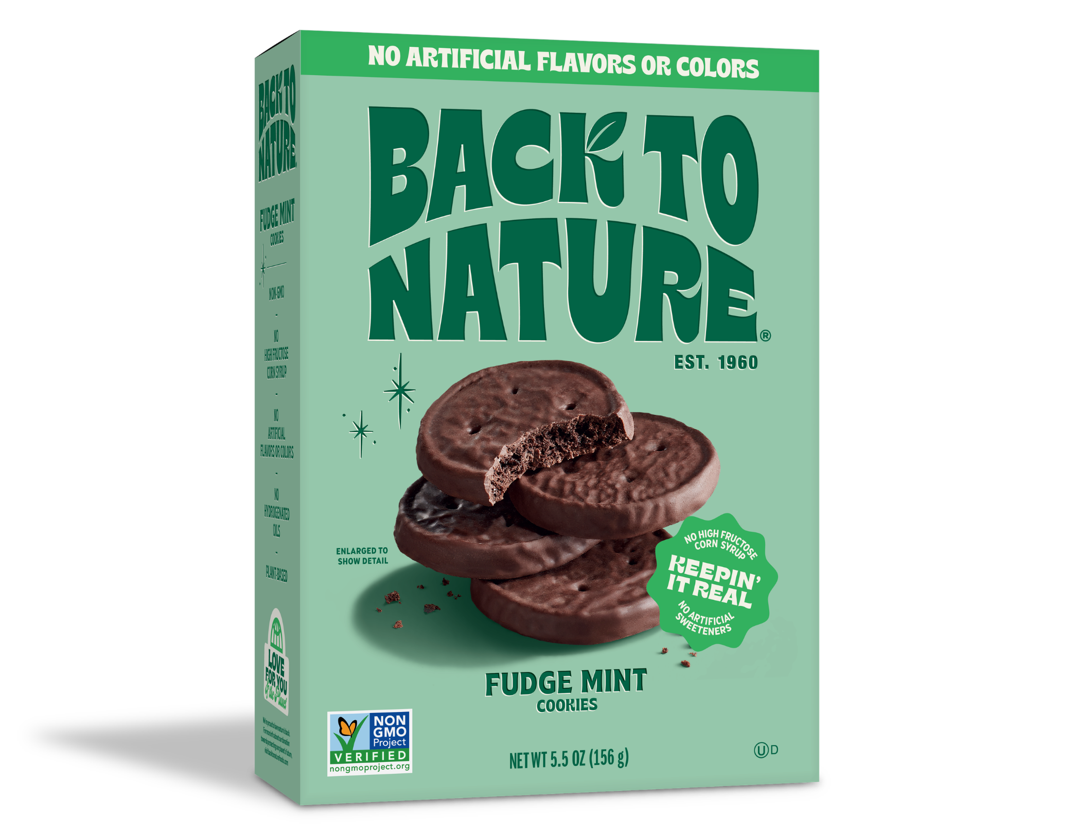 Mint green box of Back to Nature Fudge Mint Cookies