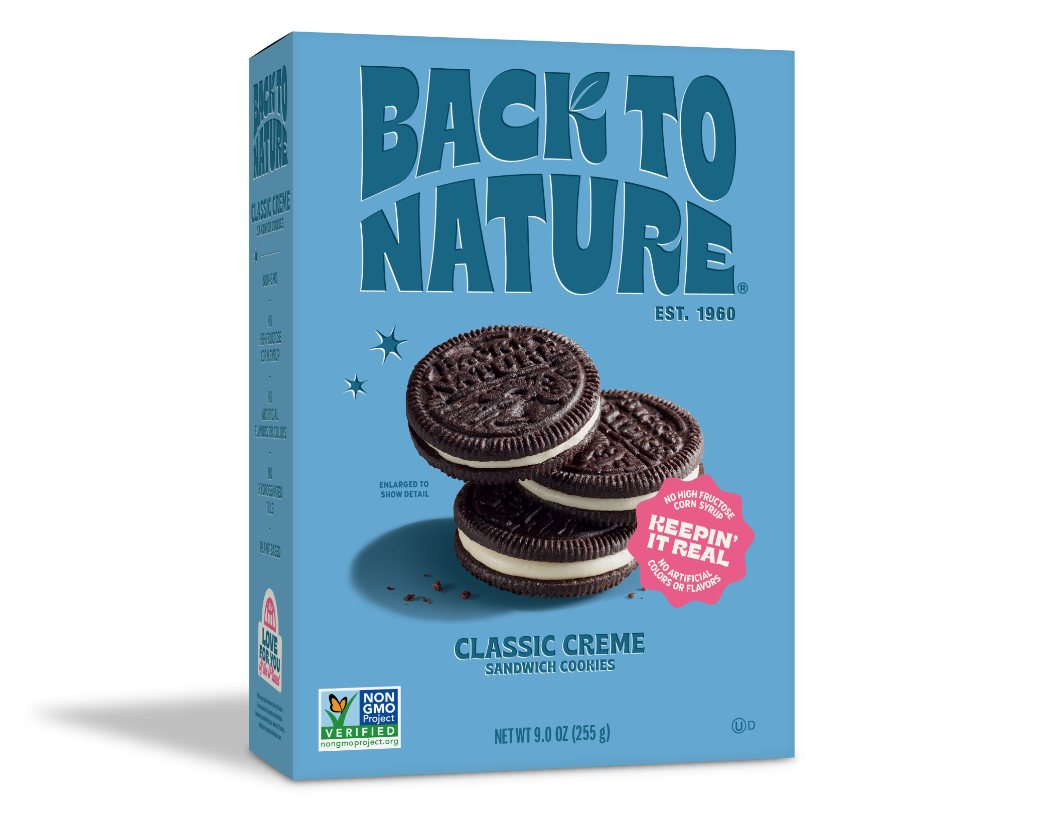 Blue box of Back to Nature Classic Creme Sandwich Cookies