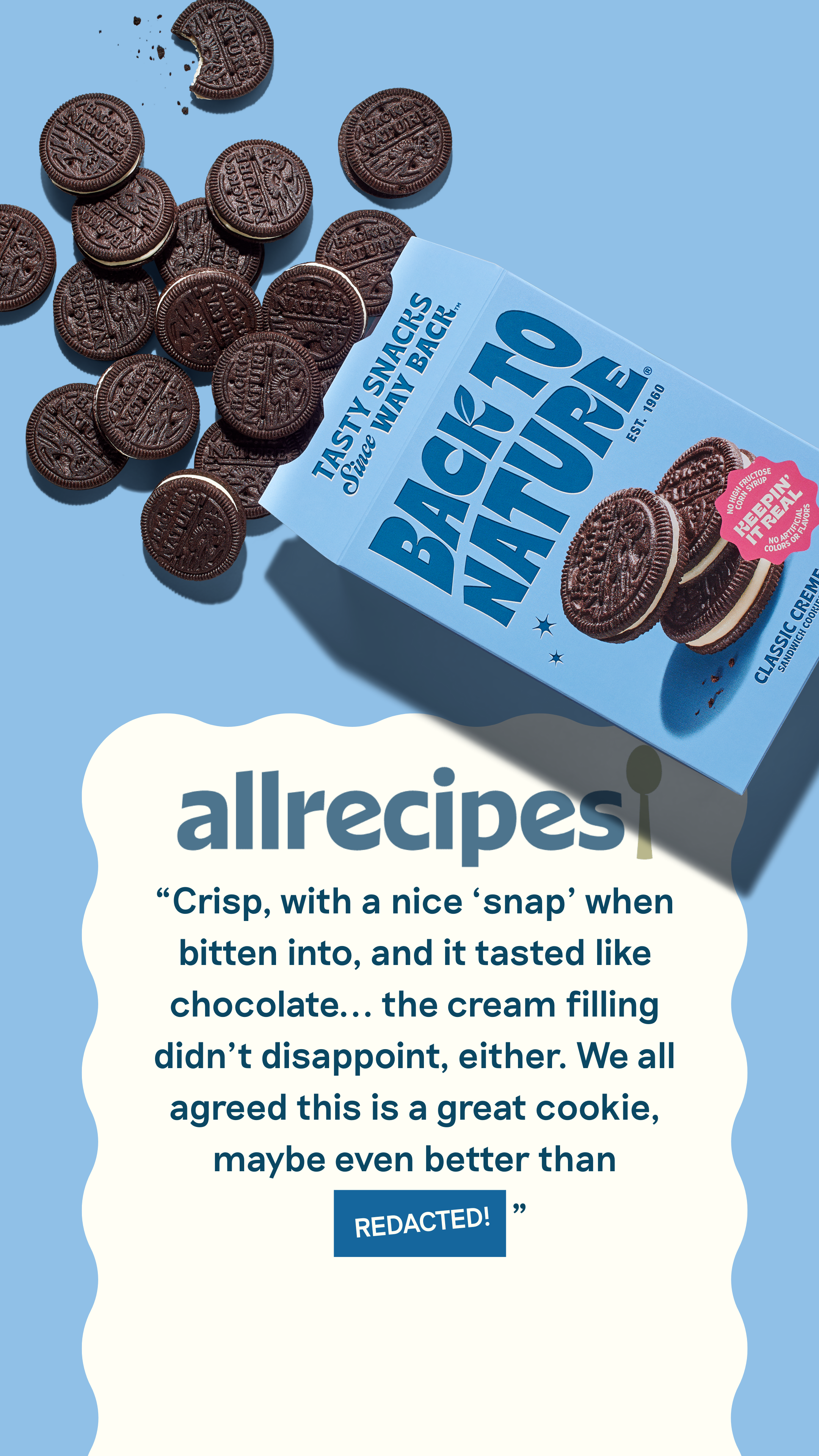 AllRecipes' positive review of Back to Nature Classic Creme Cookies