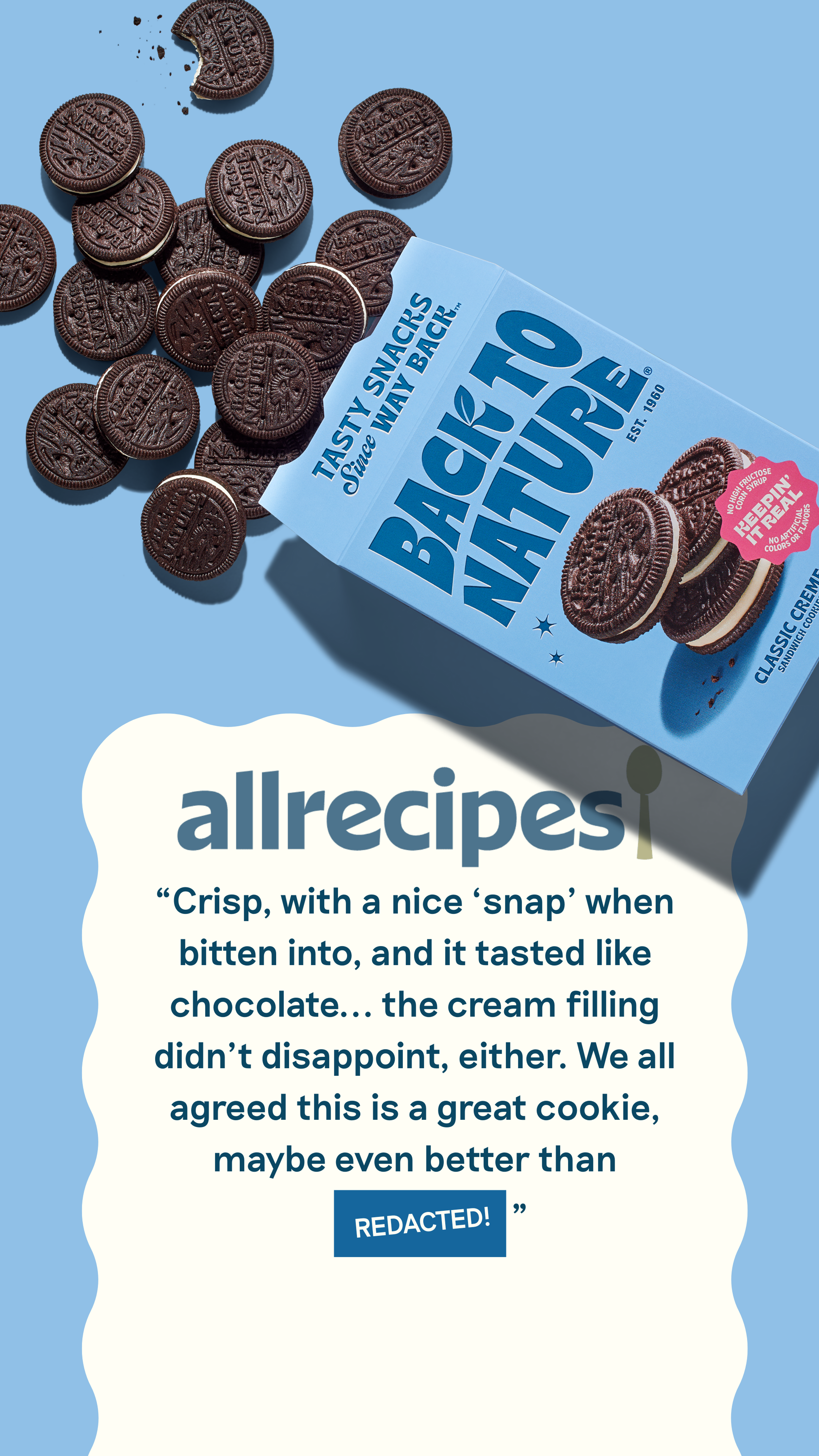 AllRecipes' positive review of Back to Nature Classic Creme Cookies