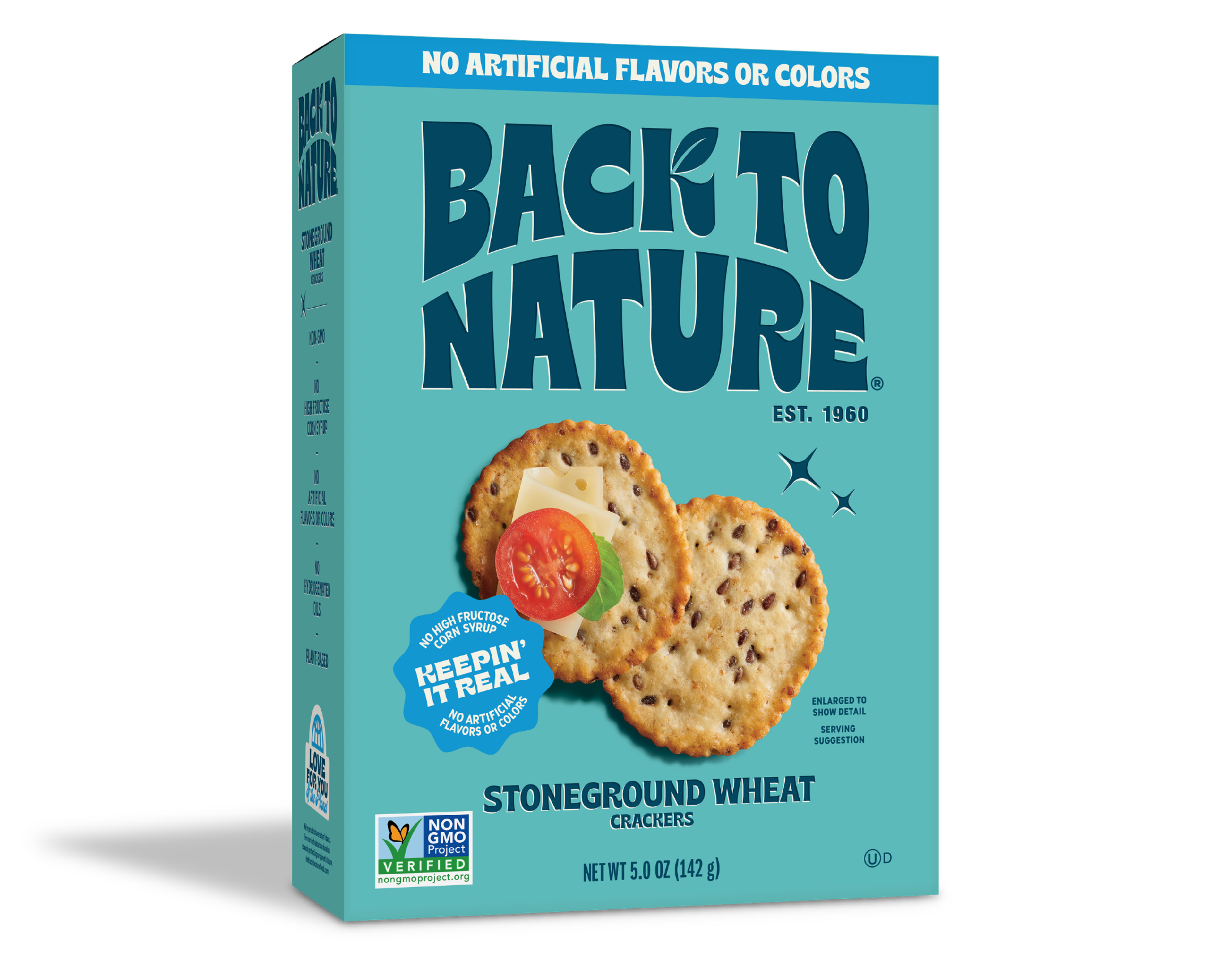 Light blue box of Back to Nature Stoneground Wheat Crackers