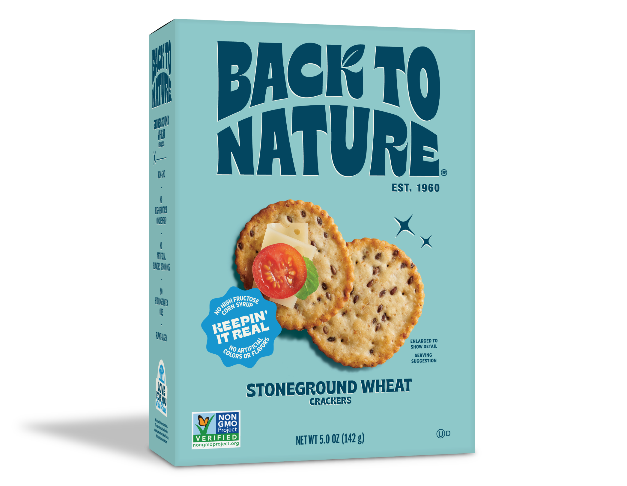 Light blue box of Back to Nature Stoneground Wheat Crackers