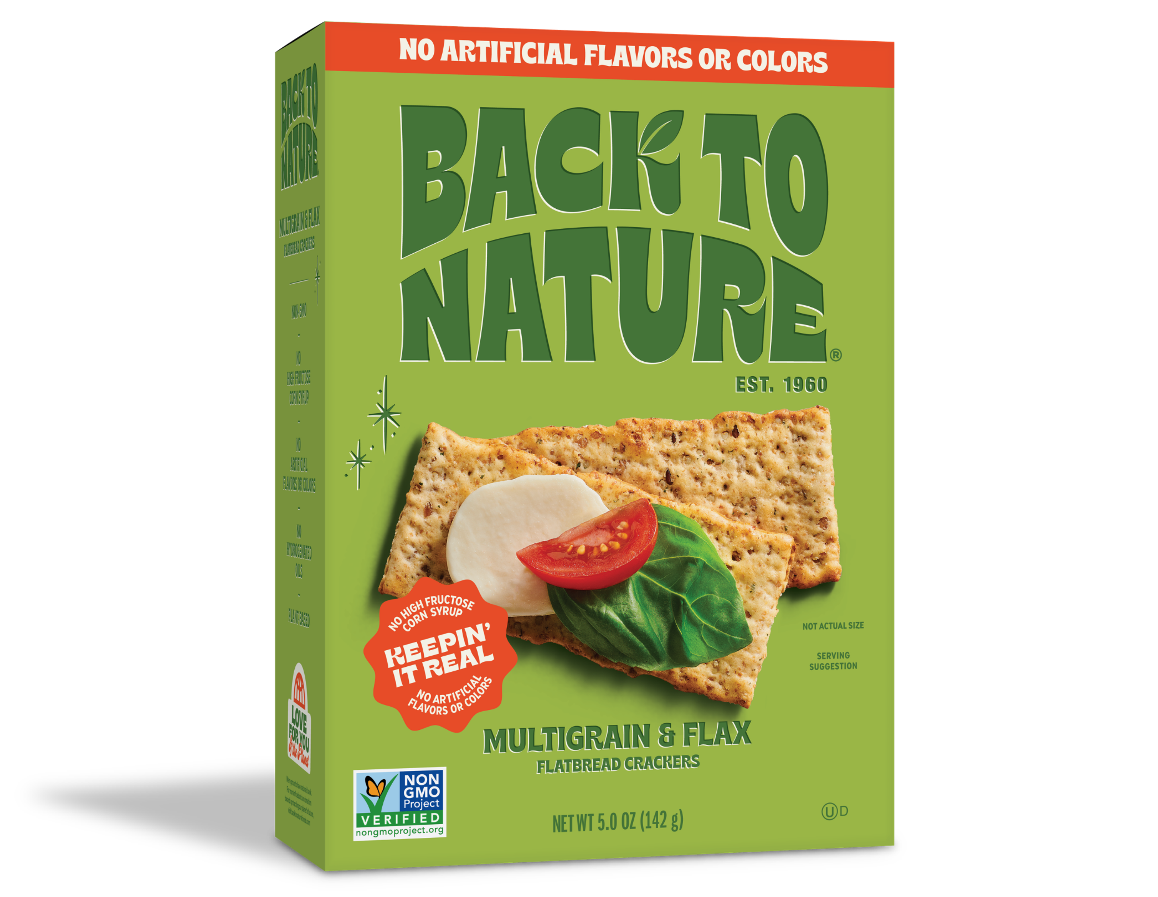 Light green box of Back to Nature Multigrain Flatbread Crackers