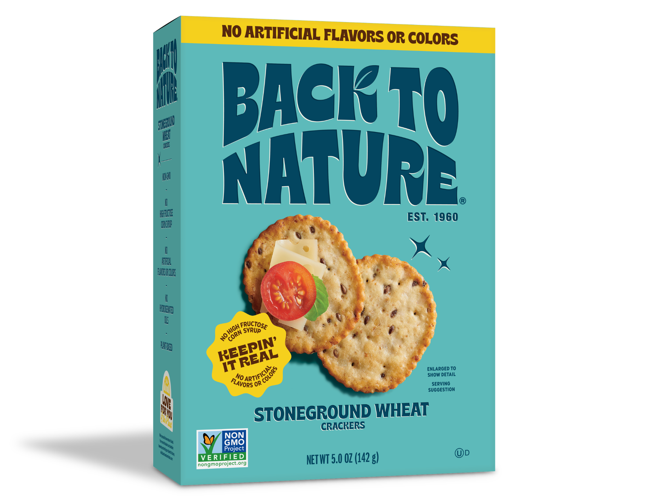 Light blue box of Back to Nature Stoneground Wheat Crackers