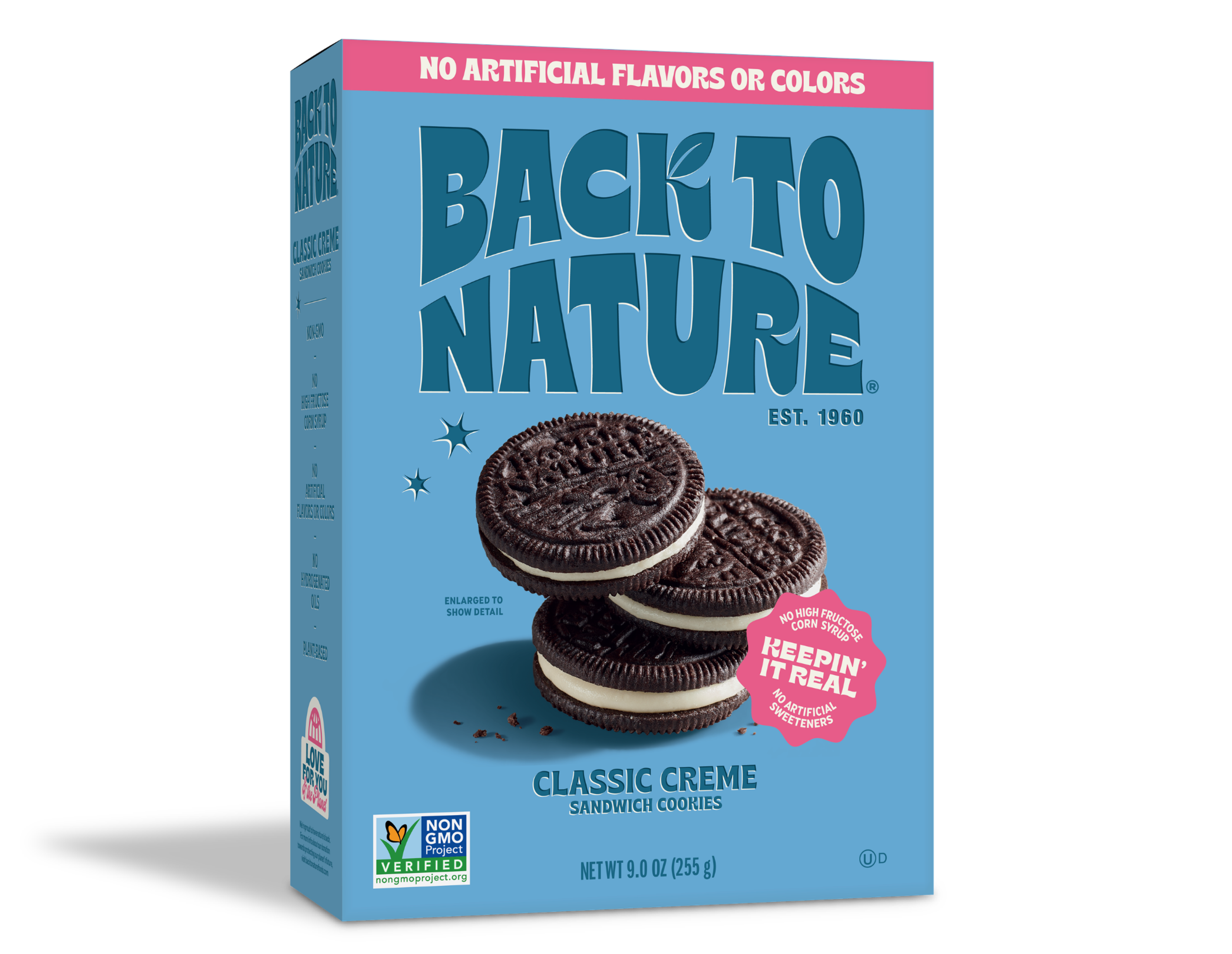 Blue box of Back to Nature Classic Creme Sandwich Cookies