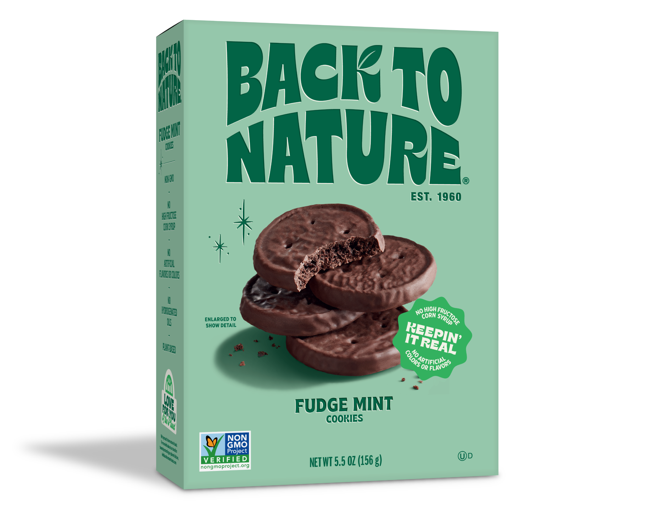 Mint green box of Back to Nature Fudge Mint Cookies
