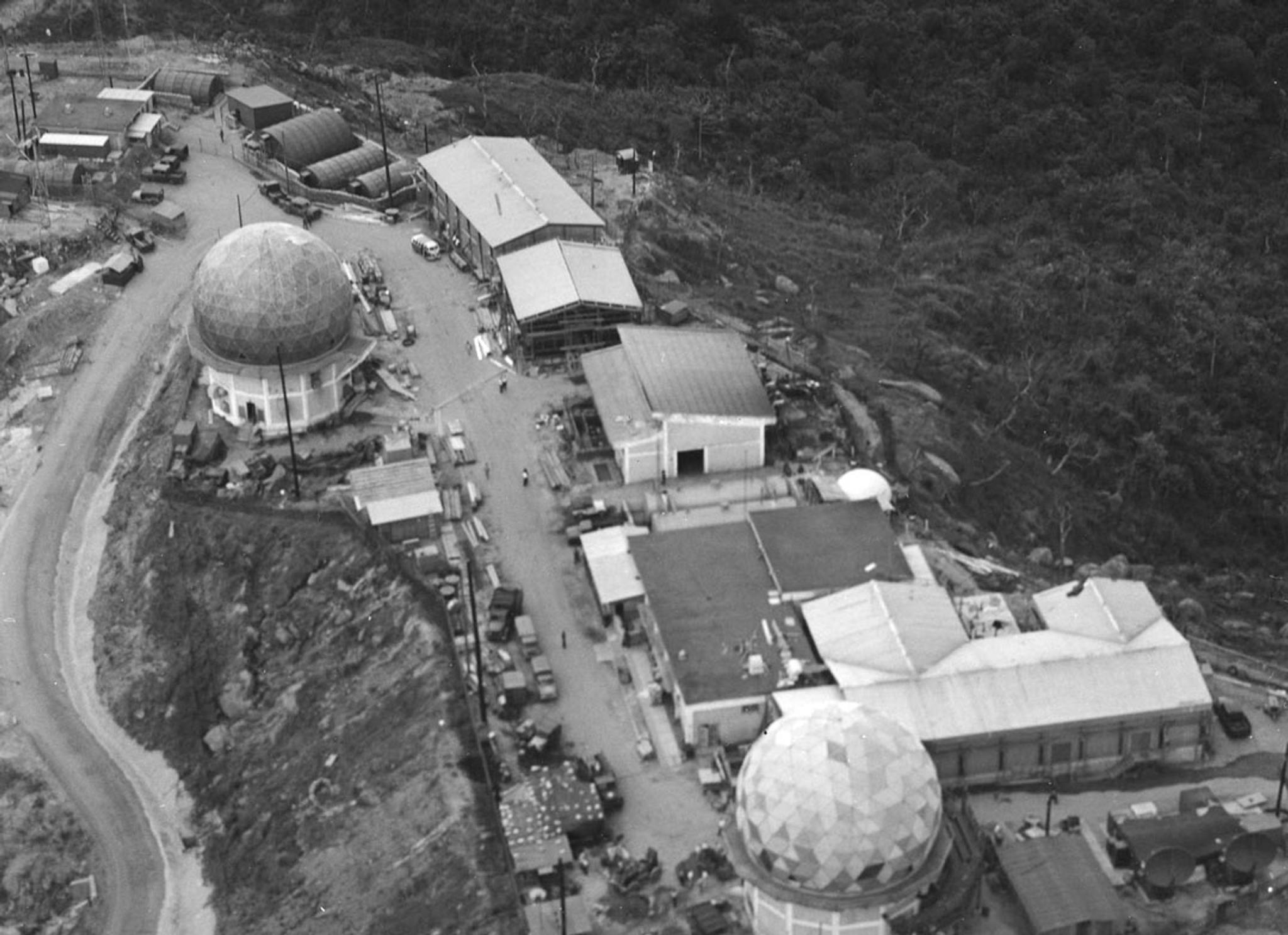 Wartime photo of the radar domes on Son Tra, which US soldiers called Monkey Mountain.