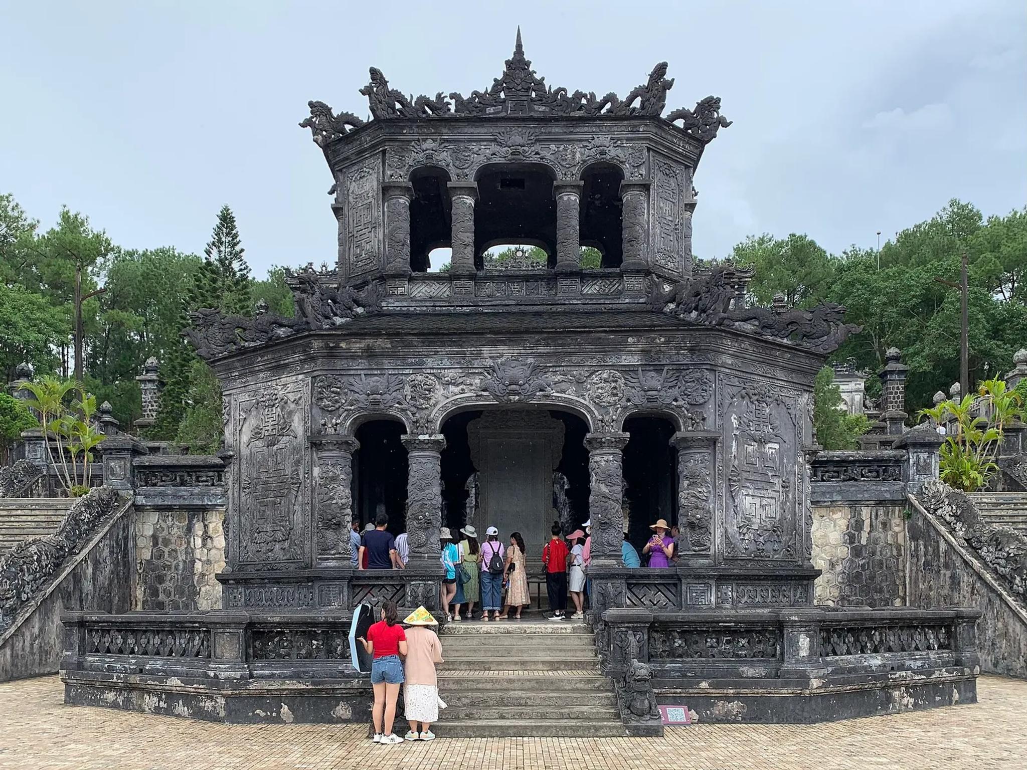 Visitors on the steps of the Khai Dinh mausoleum outside Hue.