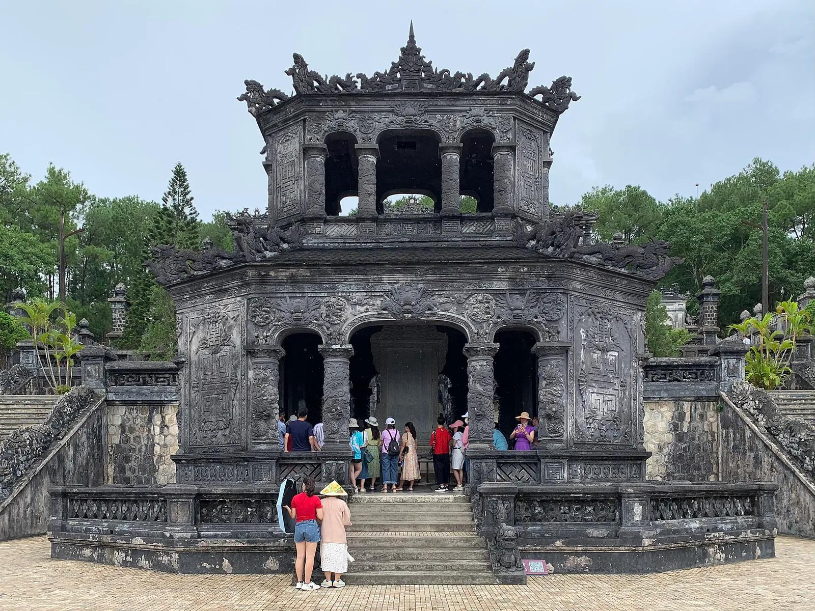 Visitors on the steps of the Khai Dinh mausoleum outside Hue.