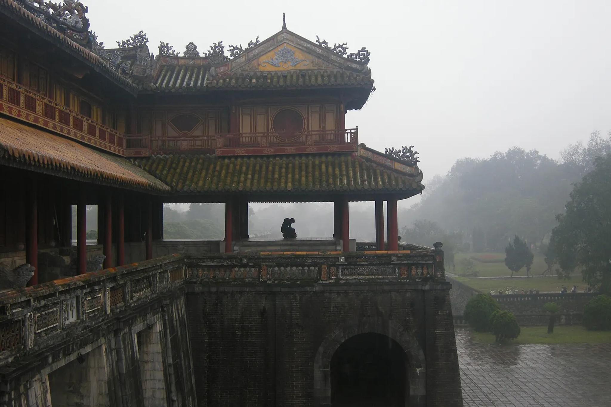 The Meridian Gate of the Imperial City in Hue on a misty morning.