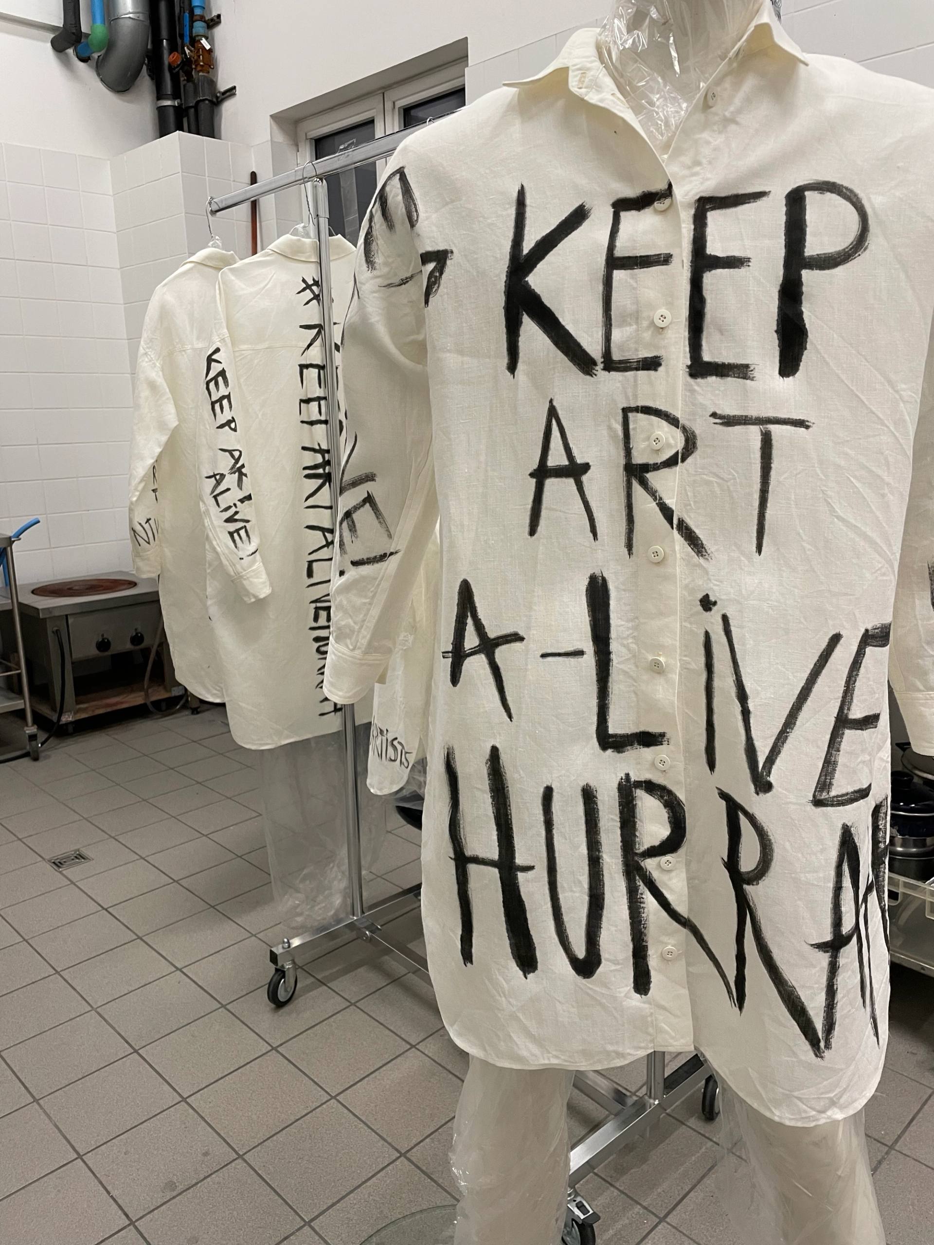 shirts with text written on them
