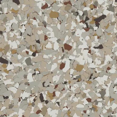 A color sample with white, gray, beige, and brown speckles