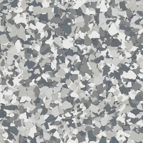 A color sample with bluish white and gray speckles