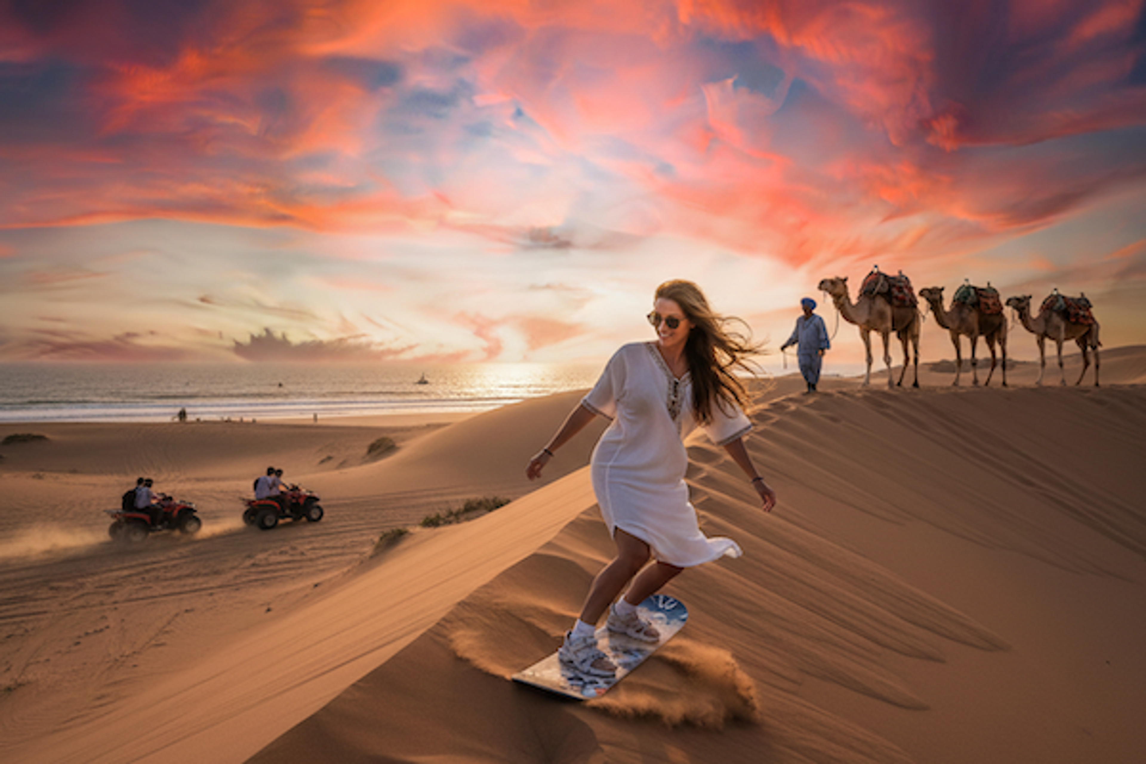 Sunset Sandboarding in Timlalin Dunes